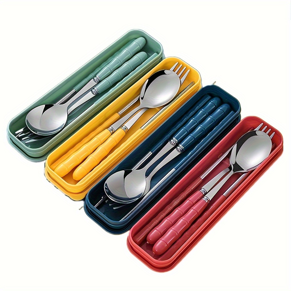 

3-in-1 Stainless Steel Camping Utensils Set With Reusable Plastic Cover, Portable Spoon Fork Chopsticks Set For Camping And Pinic
