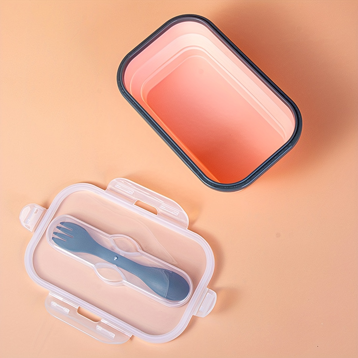 Collapsible Silicone Lunch Box with Fork & Spoon