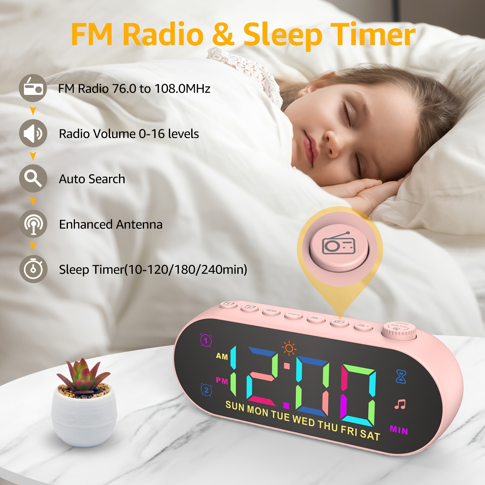 Rgb Color Digital Alarm Clock Radio With Mirror Surface Adjustable