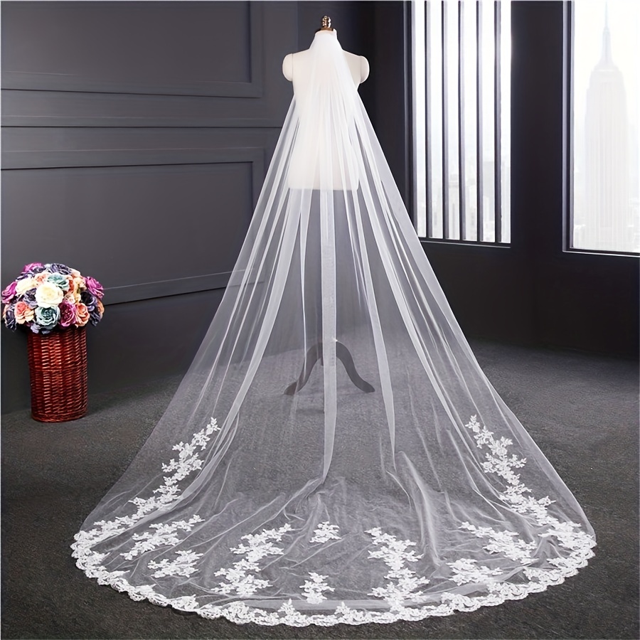 Ivory white 3 Meter Cathedral Wedding Veils Long Lace Edge Bridal