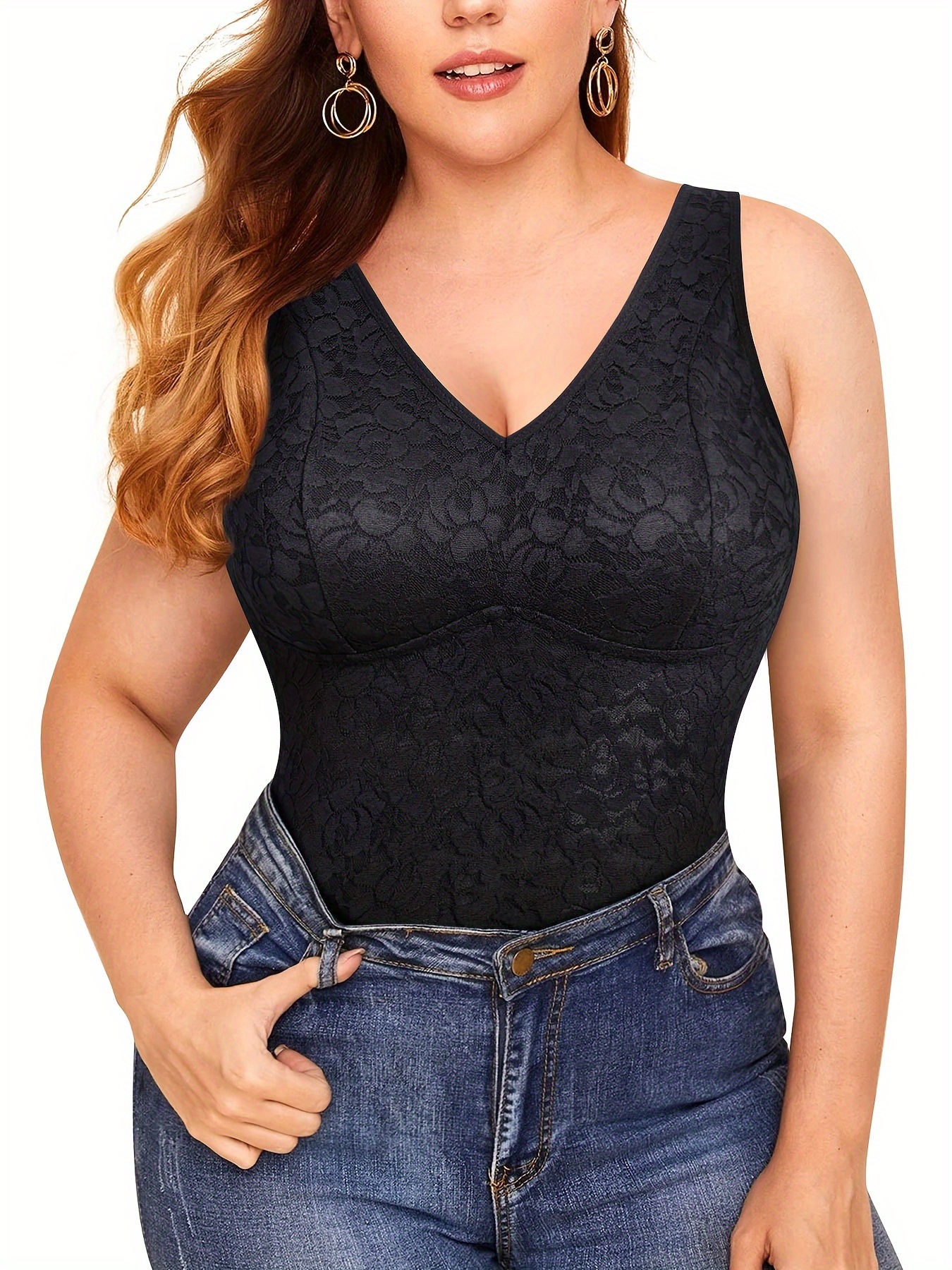 Contrast Lace Shaping Cami Tops V Neck Tummy Control Slimmer - Temu