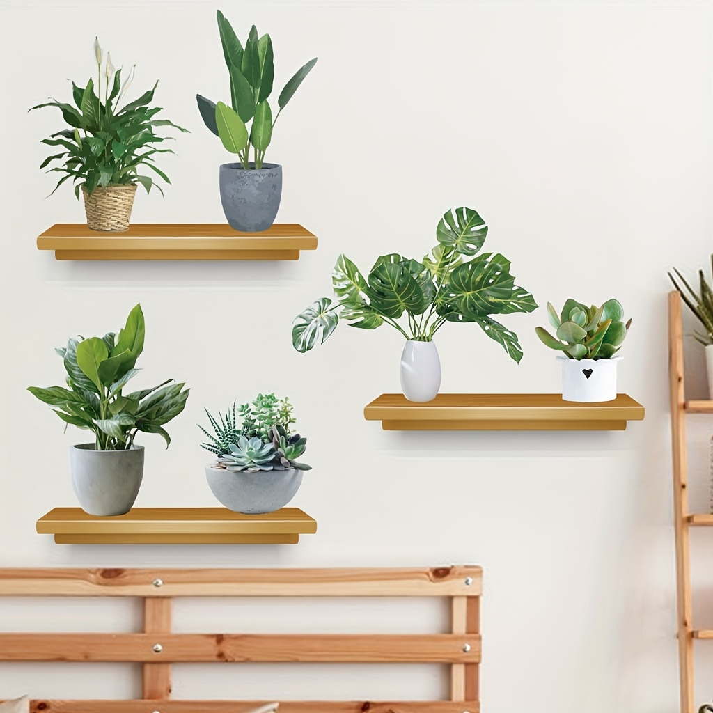 Comprar 3 hojas de pegatinas de pared de plantas en macetas de plantas  verdes, calcomanías de pared de ventana falsa 3D
