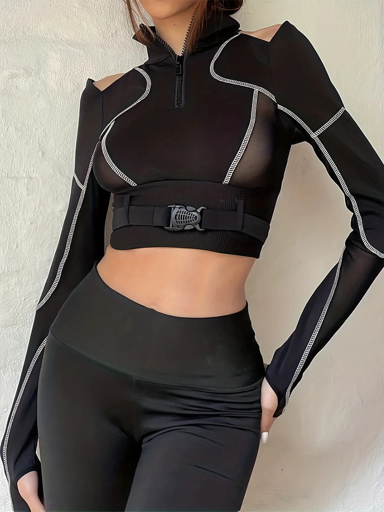 Stylish Long Sleeve Crop Tops For Women, Ladies Sexy Mesh Clothes 