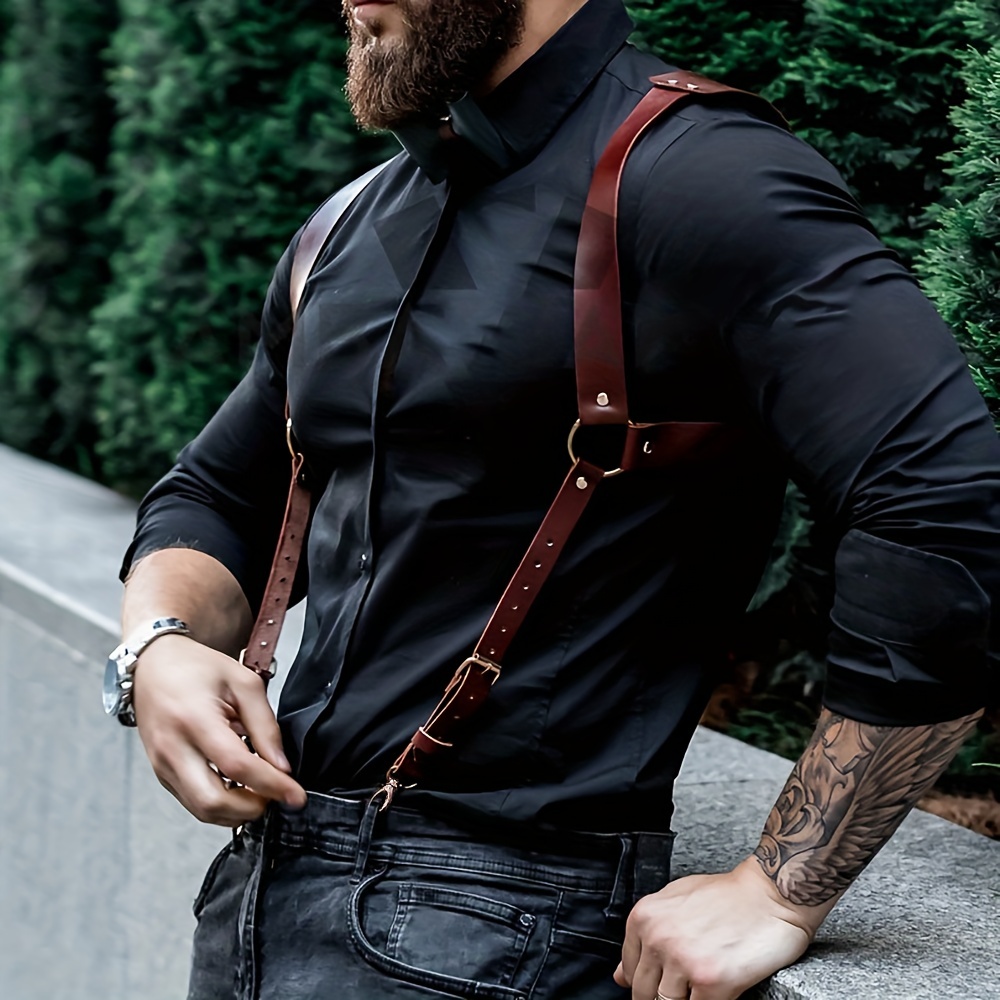 1pc Black Pu Leather Suspenders Gothic Leather Adjustable