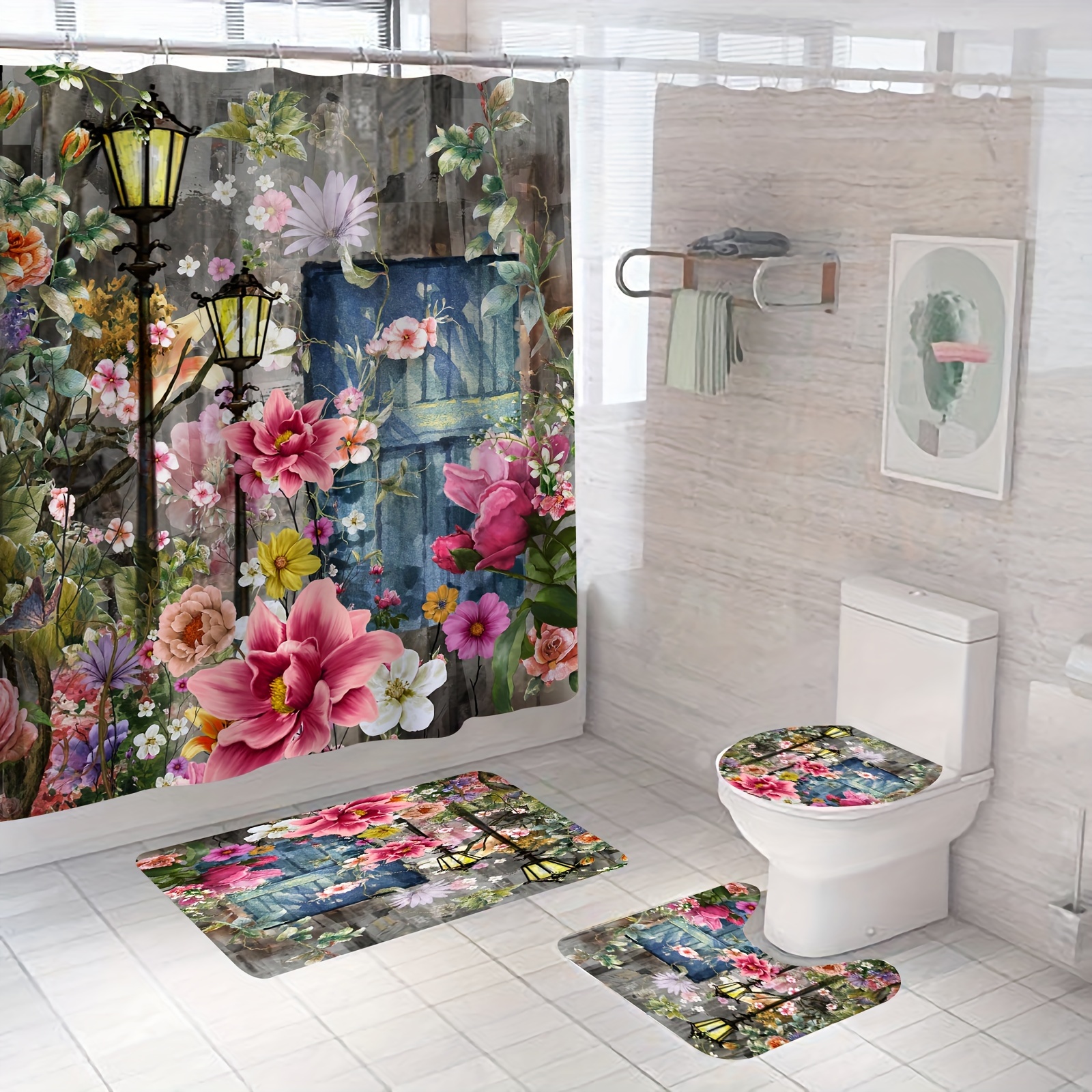 FZDHHY Abstract Mid Century Shower Curtain Set Floral Plant