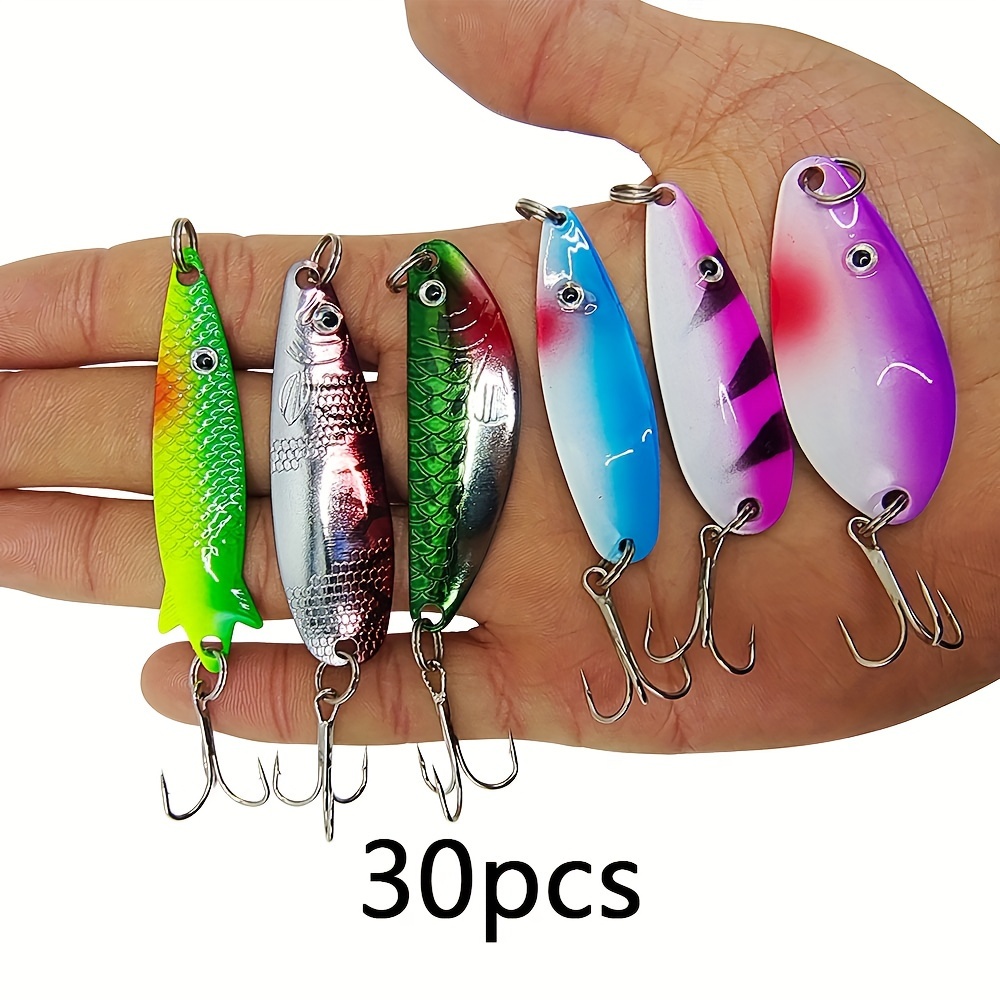 LotFancy Hard Metal Fishing Lures, 30 Spinner Baits with Tackle