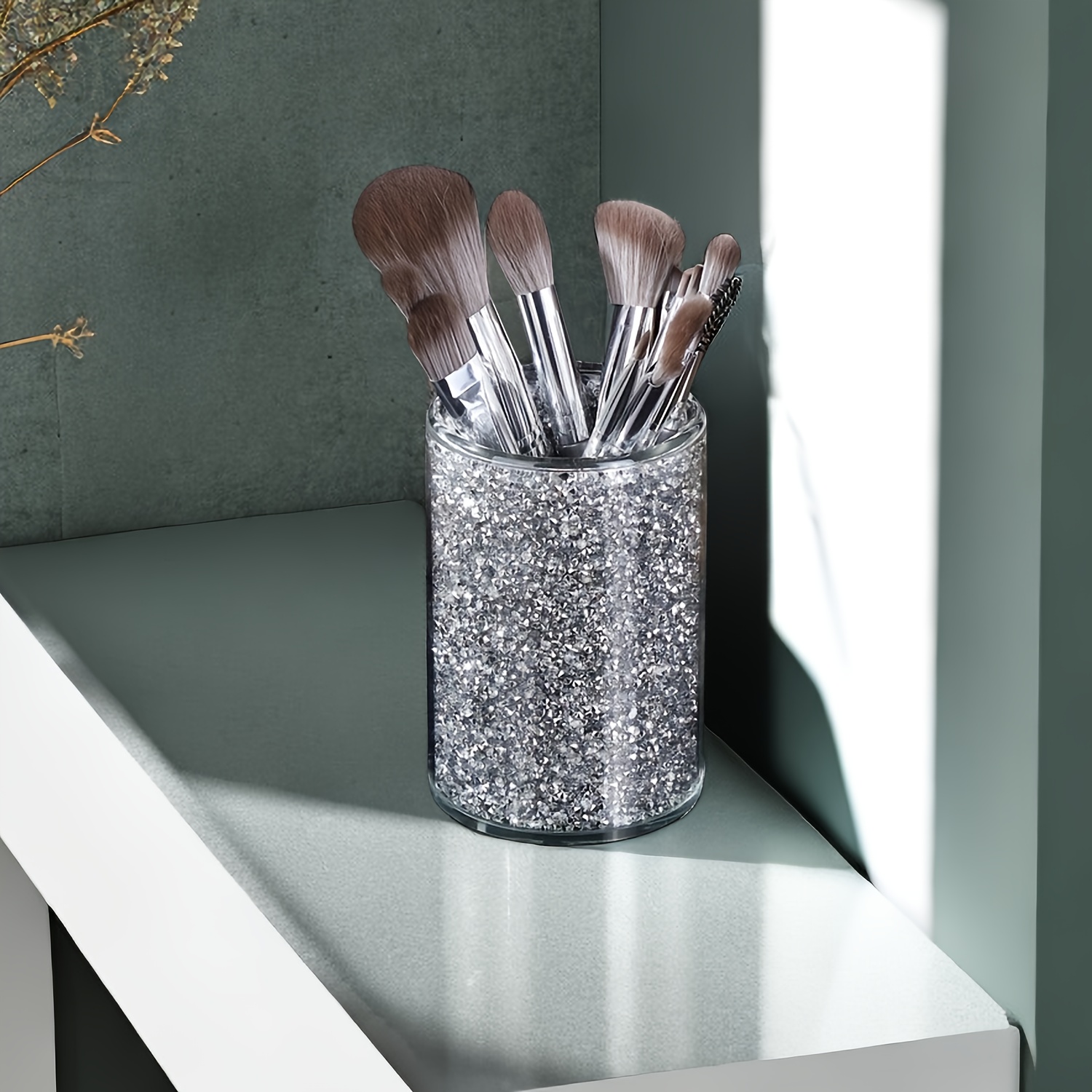 Large Glitter Makeup Brush Holder Cup Brushes Organizer Storage Vanity  Decor.