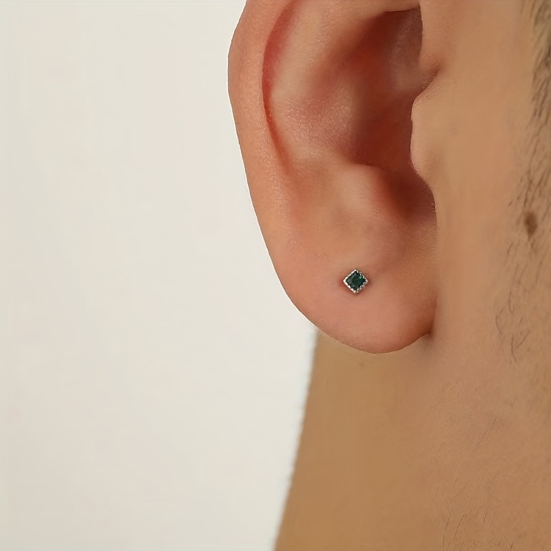 Geometric Zircon Square Stud Earrings For Men