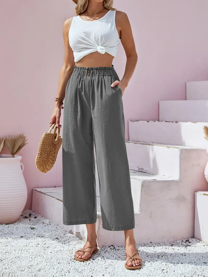 Button Front Wide Leg Pants Casual Loose Pants Spring Summer