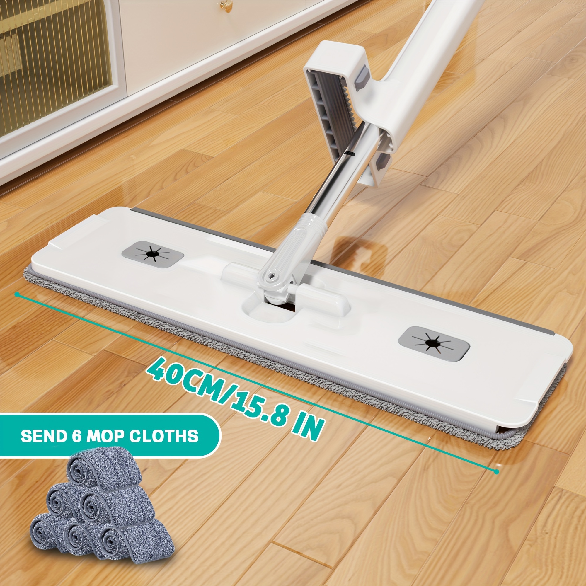 Extended No-hand-wash Flat Mop With 3 Microfiber Mop Pads For Lazy