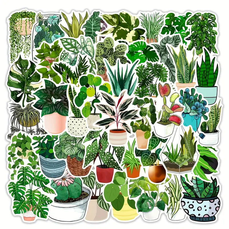 10/30/45pcs Cute Green Potted Plant Stickers DIY Waterproof