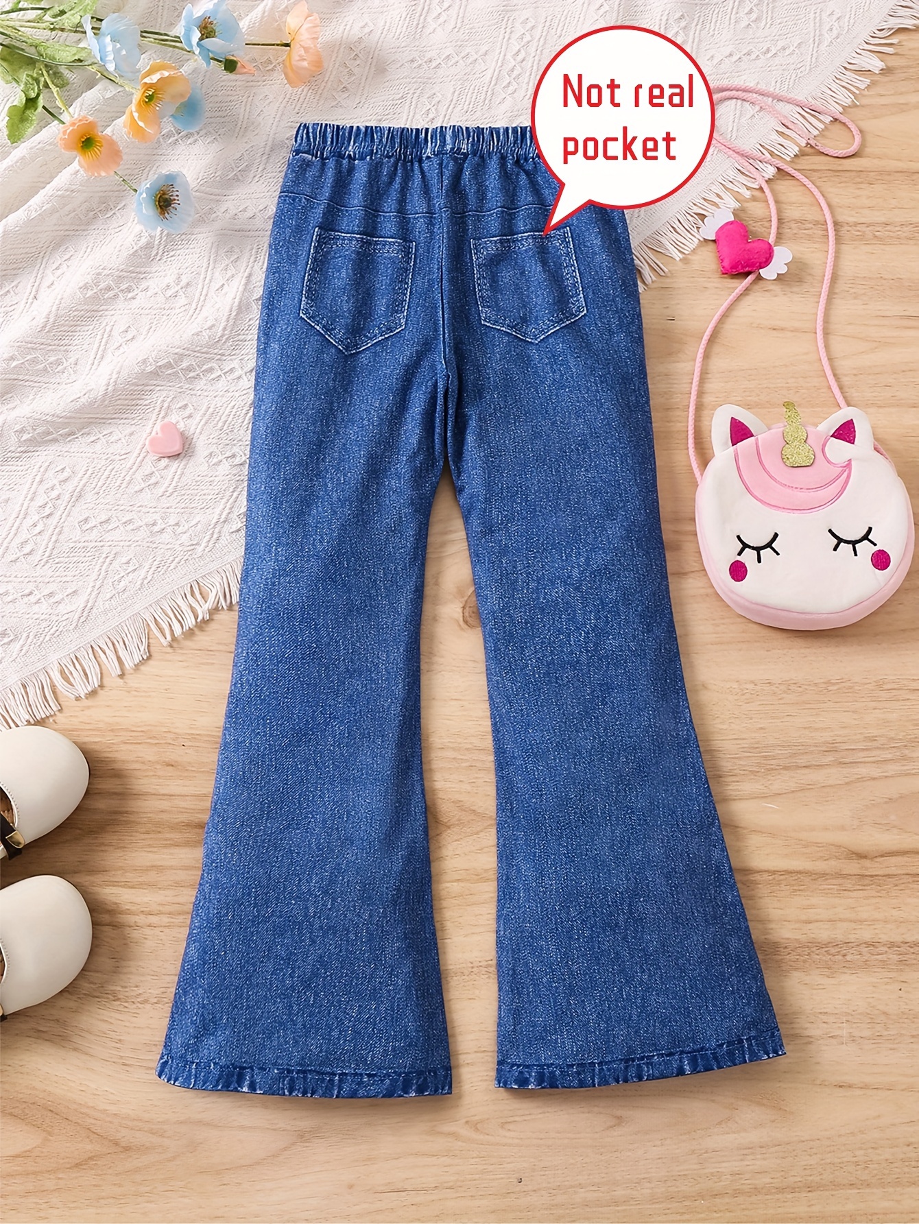 Girls Casual Cute Unicorn Print Imitation Denim Print Pants - Temu