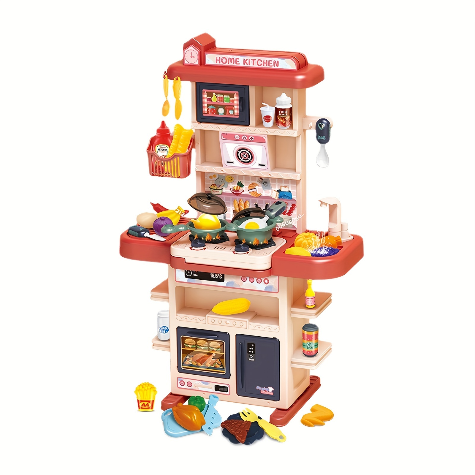 Play-Kitchen-for-Kids con 18 piezas de comida de juguete y cafetera para  niños, juguetes de cocina de madera, 17 piezas de cafetera de juguete
