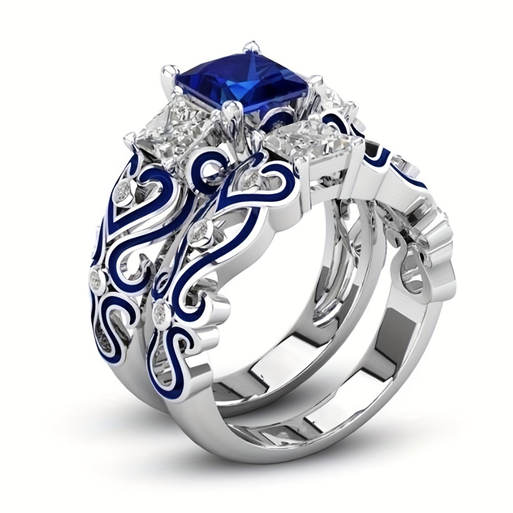 Sapphire Stainless Steel Couple Ring Set
