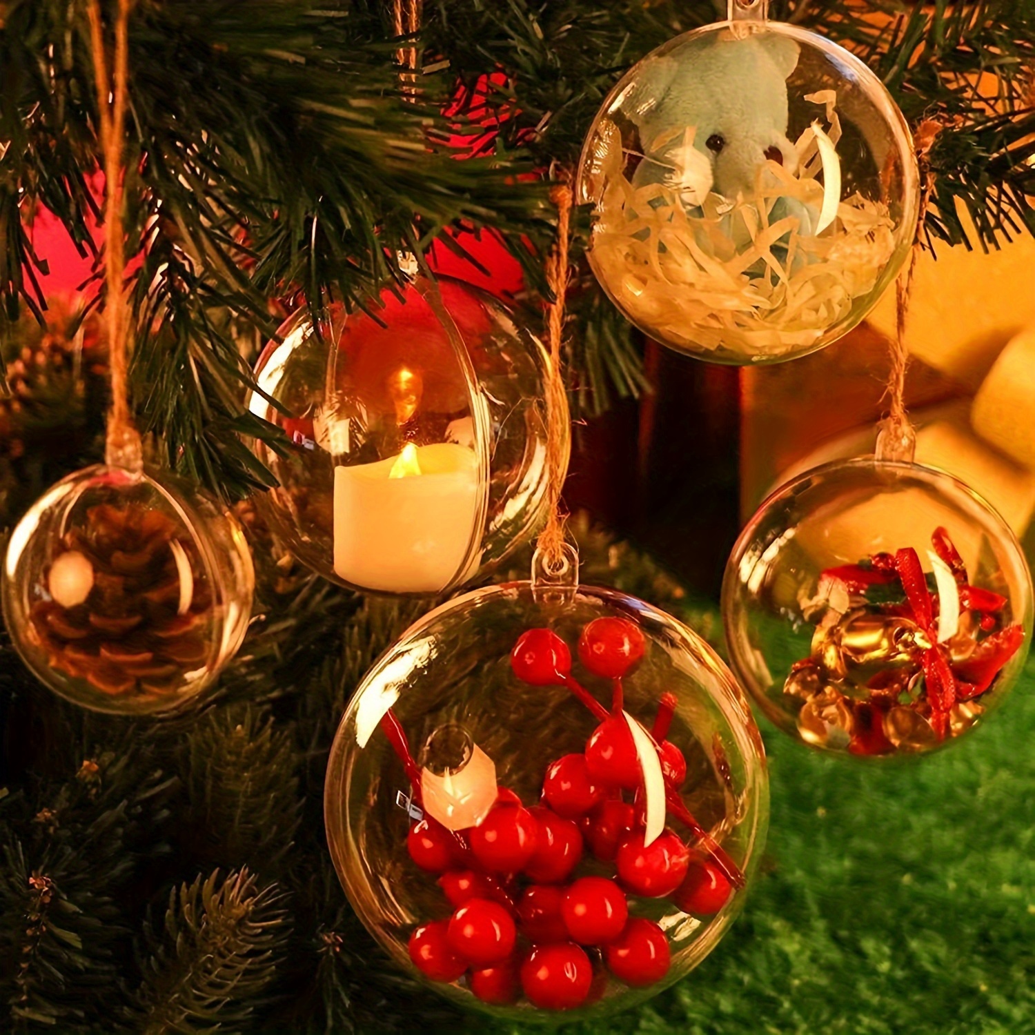 10Pcs Christmas Tree Hanging Decorations Ball Clear Plastic Round Ball Fillable  Ornaments Party Wedding Xmas Decor