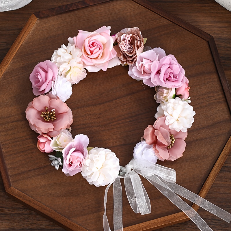 Corona de flores para niñas, tocado floral – rosas blancas artificiales  para boda – Corona bohemia para niños pequeños