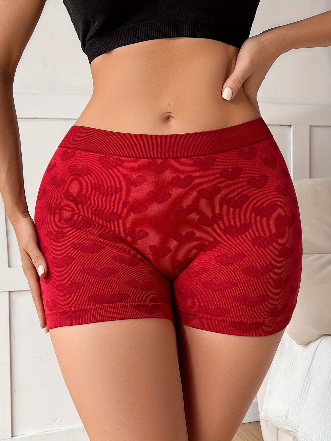Valentine's Day Heart Print Boyshort Panty, Seamless Intimates Boxer  Shorts, Women's Lingerie & Underwear