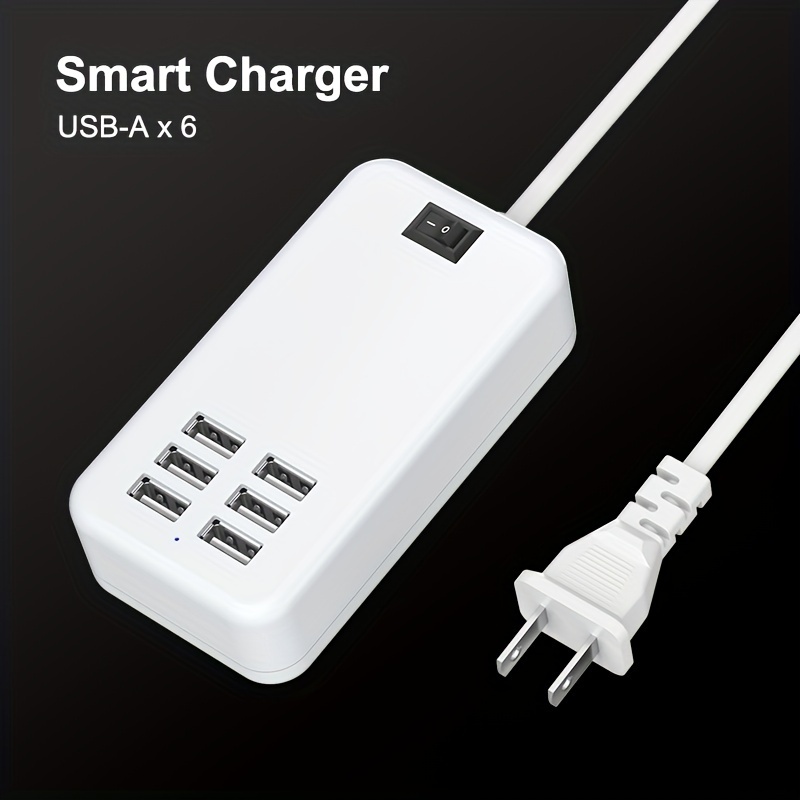 

Multiport Usb Charger, 6-port Usb Charging Station For Multiple Devices, Phones, Tablets, Power Strips, With On/off Switch