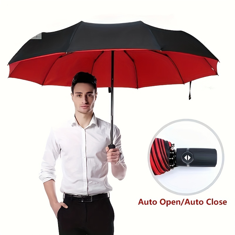 

1pc 10 Ribs Windproof Double Layer Automatic Umbrella, Sunny And Rainy Business Folding Umbrella, Gift Umbrella, Waterproof Windproof Umbrella, Sturdy And Durable Umbrella