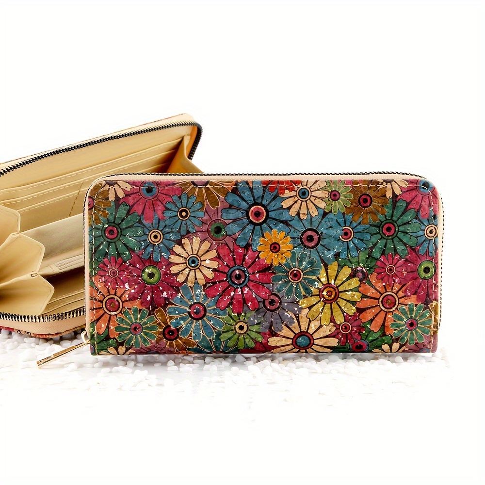 Flower Embossed Small Wallet Trifold Multi-Function With Zipper