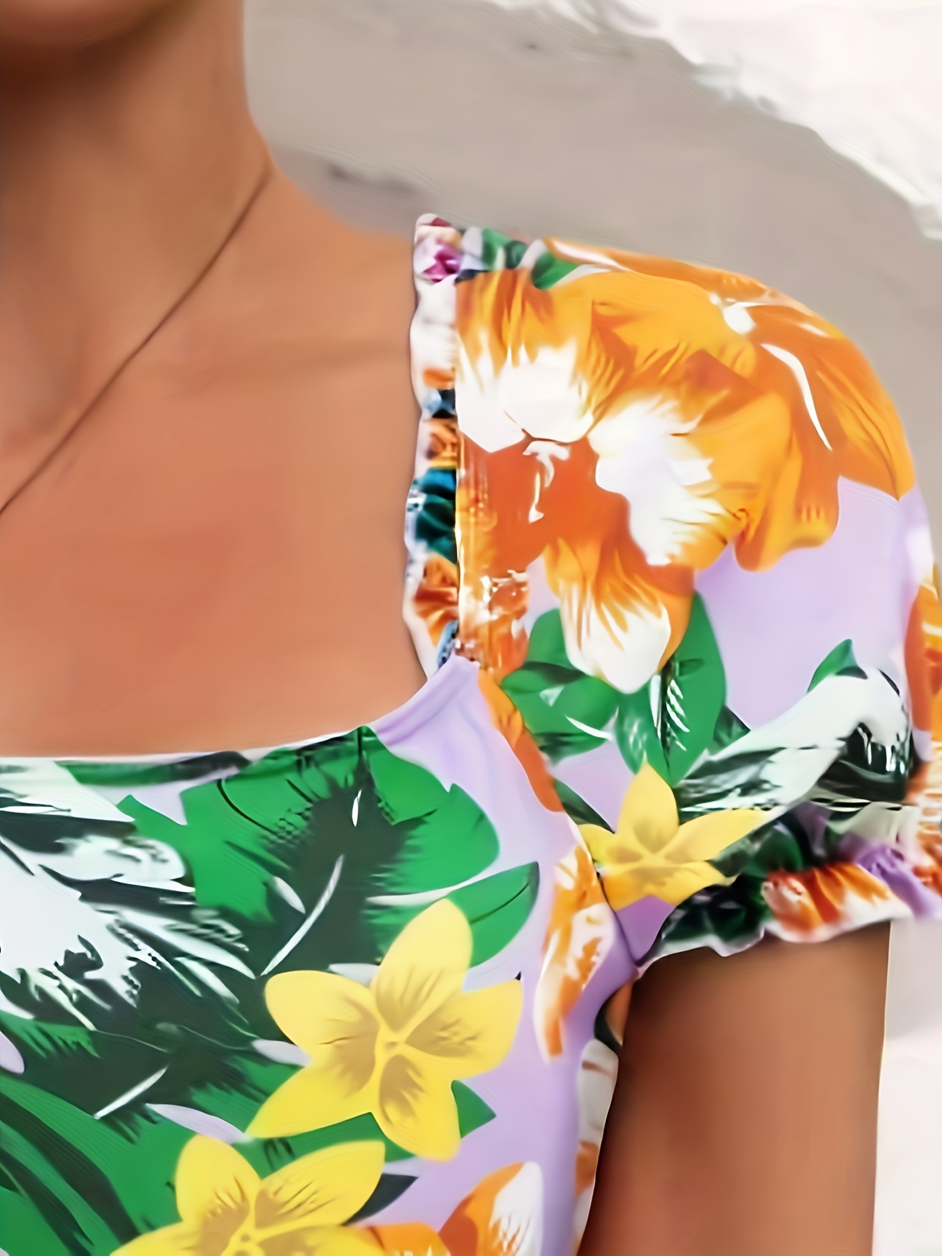 Floral Print Ruffle Short Sleeve Swimsuit Stretchy - Temu