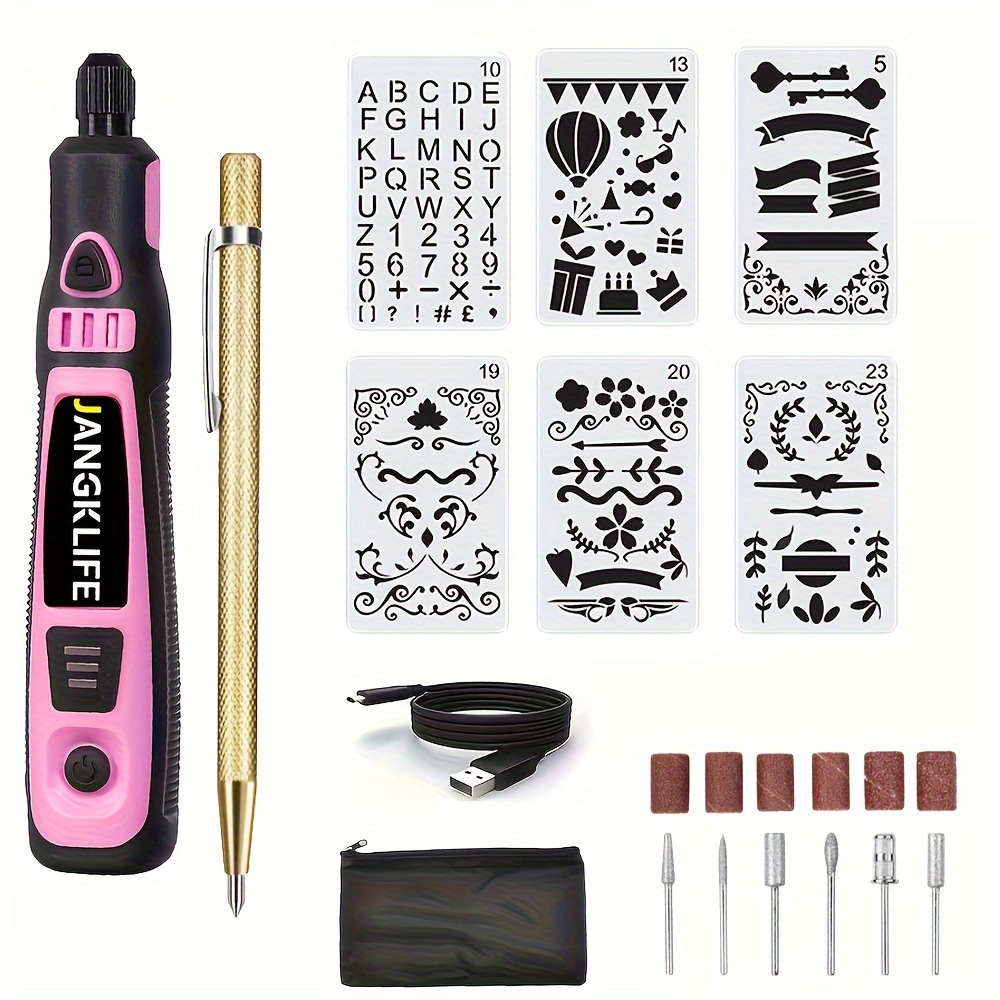 Mini DIY Etching Pen for Jewelry Diamond USB Rechargeable Engraving Pen  Micro Engraver Electric Cordless Engraving Tool Kit Color: Standard, Ships  From: France