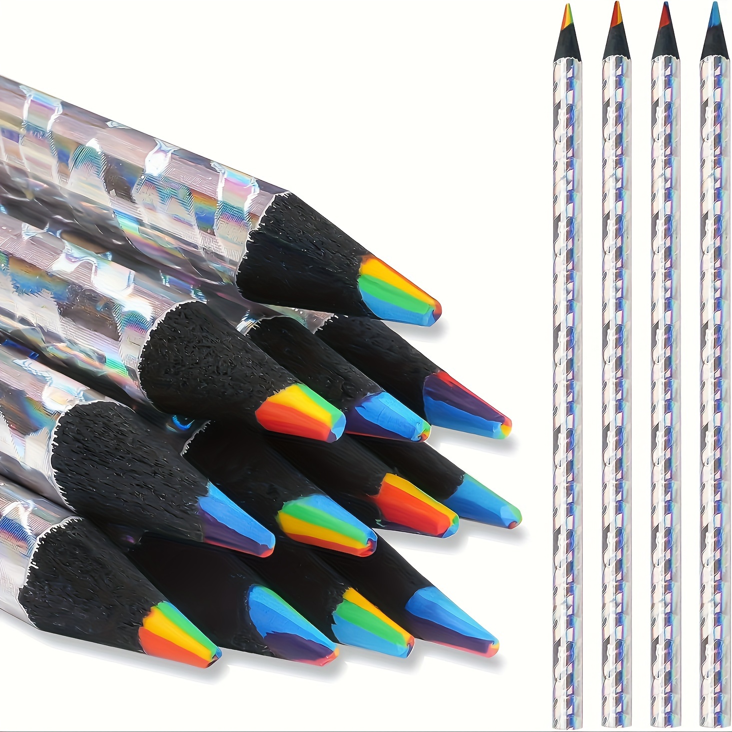 24 Pieces Rainbow Colored Pencils, 4 Color in 1 Colorful Rainbow Pencils  for Kids Multi Colored Pencil with Pencil Sharpener Laser Colored Pencils