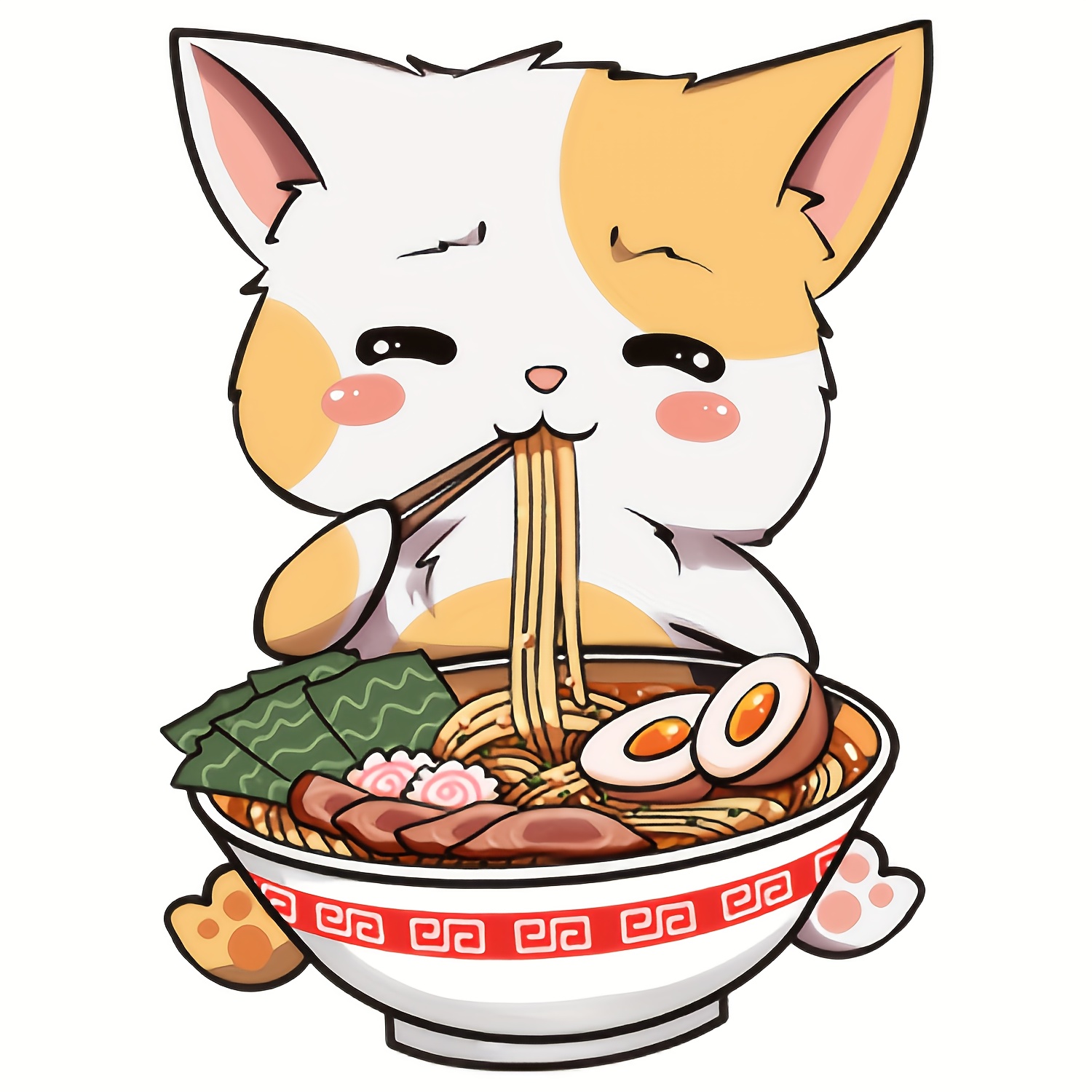 Cute Anime Cat Drinks Tea' Sticker