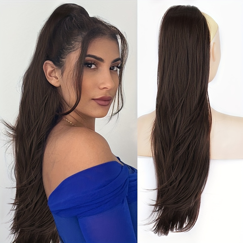 Gorgeous Synthetic Wavy Straight Ponytail Hair Extension - Temu