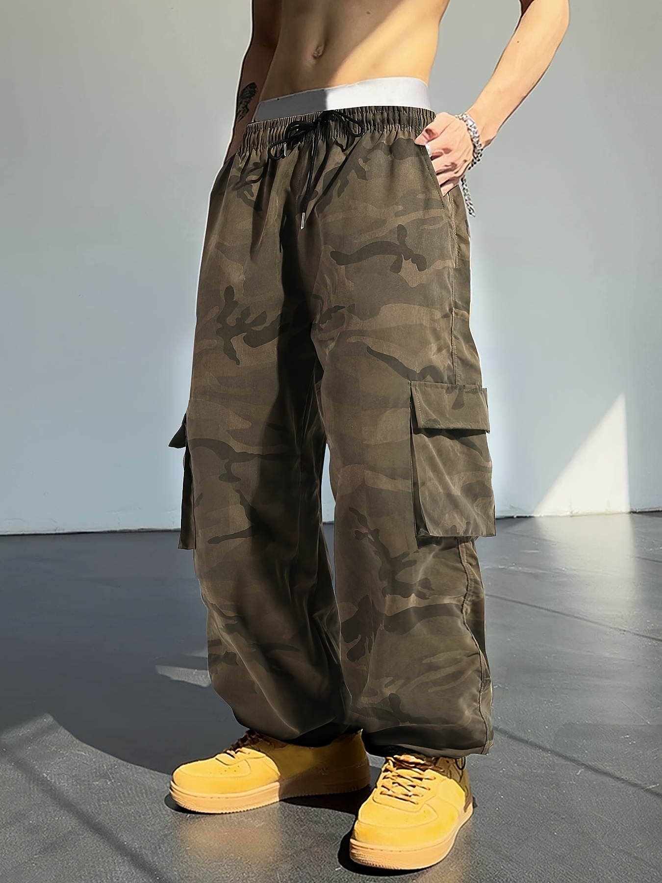 Men's Basic Camouflage Drawstring Cargo Pants - Temu