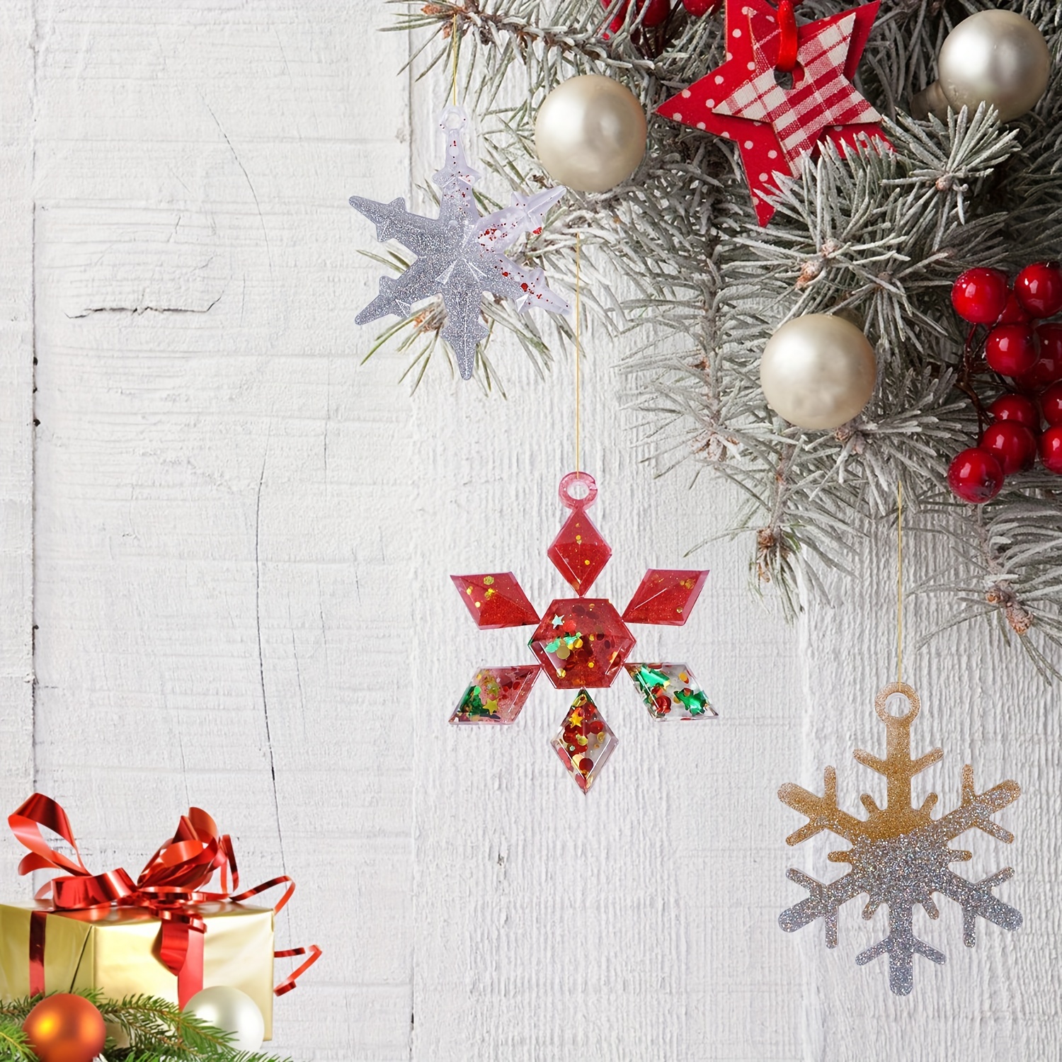 Crystal Epoxy Resin Mold Snowflake Pendant Silicone DIY Craft Christmas  Decor US