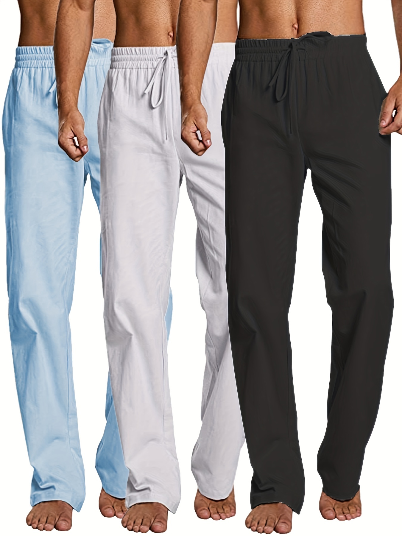 Linen Cotton Blend Drawstring Loose Fit Pants Men's Casual - Temu