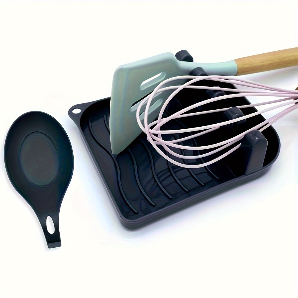 Image of 2pcs Multiple Utensil Spoon Rest With Drip Pad, Non-slip Heat Resistant Kitchen And Grill Spoon Holder For Spatula, Ladle, Tongs, Kitchen Gadgets, Cooking Accessories