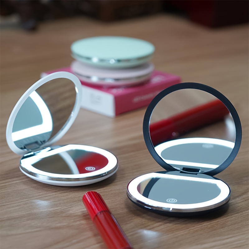 Espejo compacto con luz - Espejo de aumento de viaje - Espejo de aumento  10X para monederos - Recargable por USB con espejo compacto LED de 3  colores