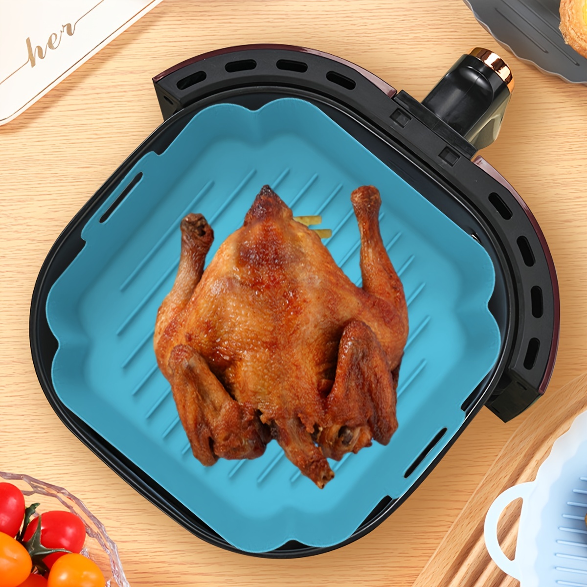 Reusable Silicone Air Fryer Pot With Heat-resistant Handle And Liner -  Square Baking Tray For Oven, Microwave, And Air Fryer - Non-stick Basket  For Healthier Cooking - Temu