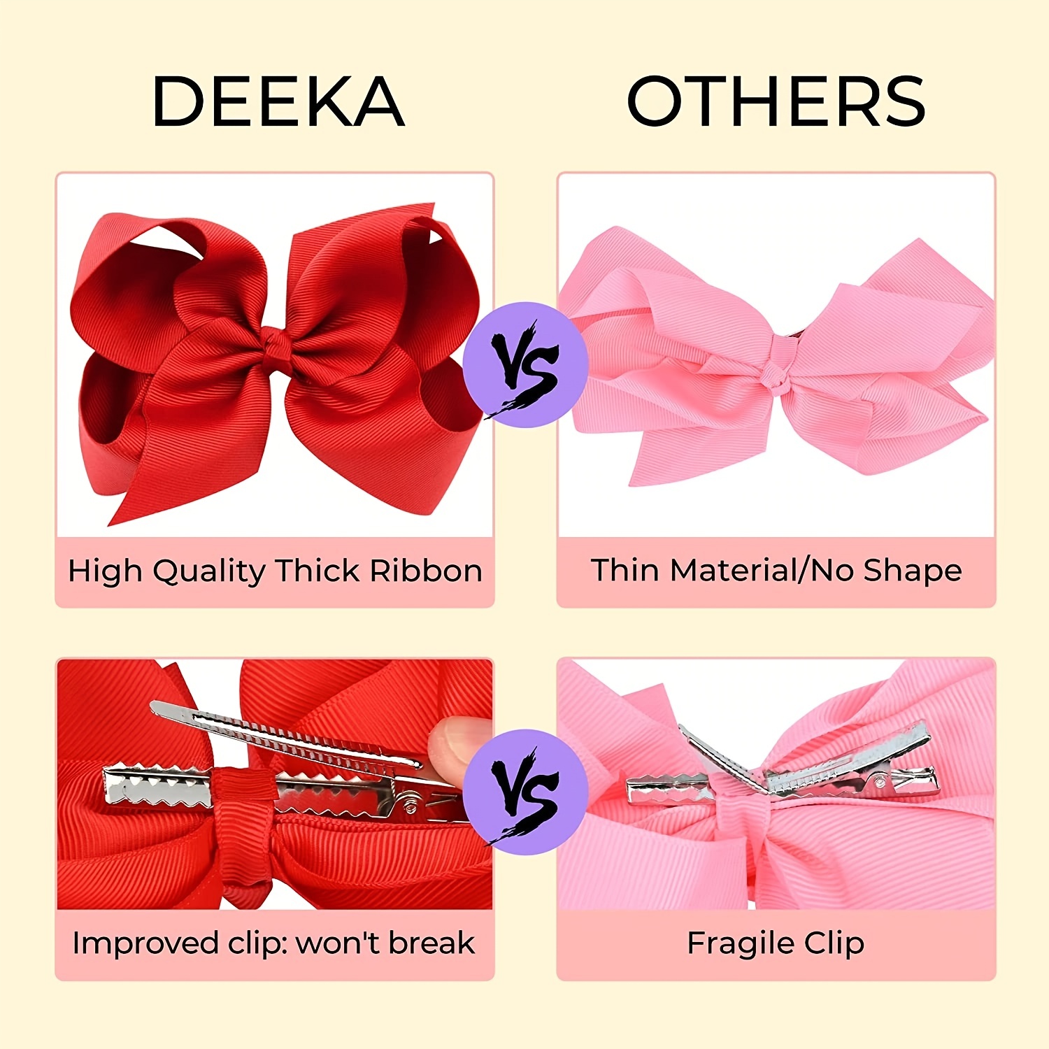 Big Hand-made Hair Bow Alligator Clips for Girls, Solid Color