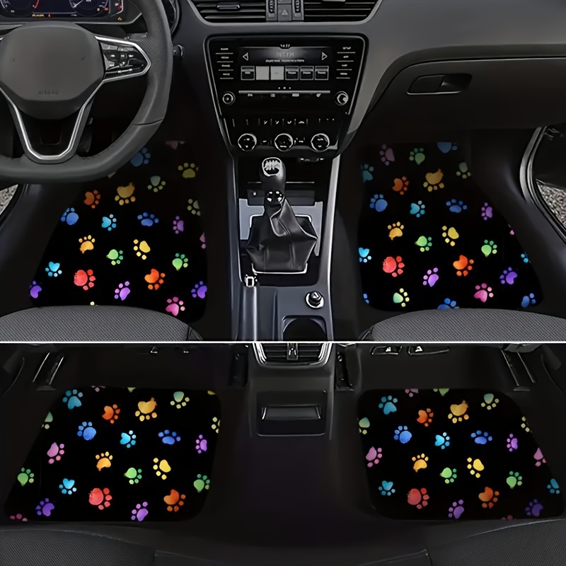 

4pcs Colorful Dog Paw Printed Car Floor Mats, Suitable For Cars, Suvs For 4 Seasons, Gifts For Man And Women