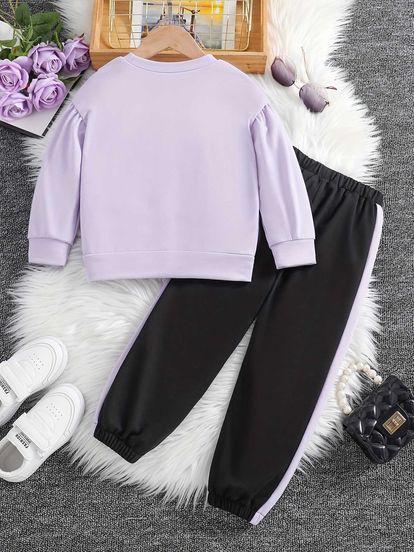 Girls Sweatshirt Elastic Waist Pants Set Bow Decor Long - Temu