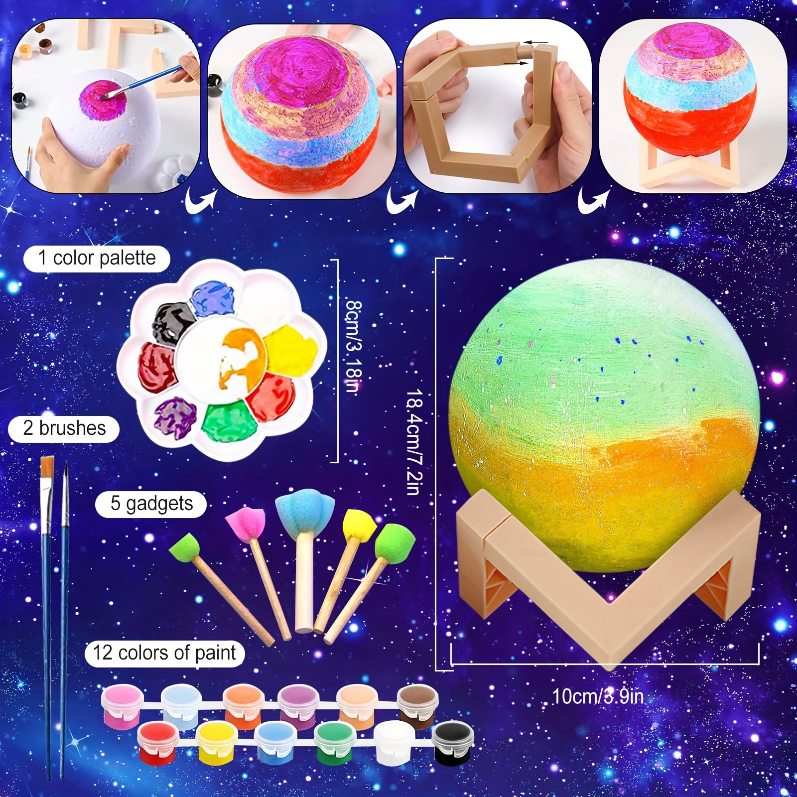 Paint Your Own Moon Lamp Kit, Halloween Gifts DIY Space Moon Night