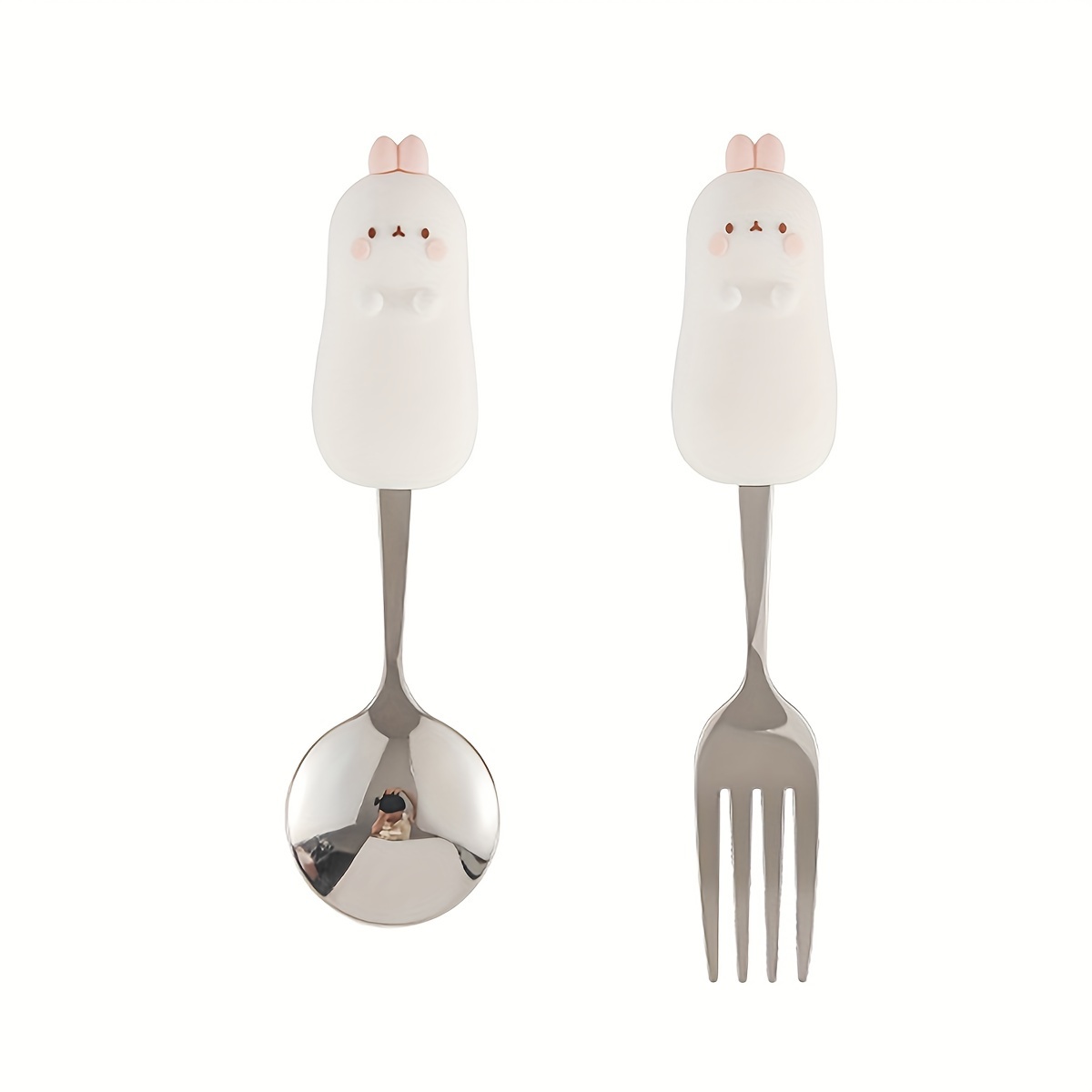 1set 22cm*6cm Cartoon Rabbit Stainless Steel Cutlery Set. Including Cute  And Sturdy Pink Rabbit-themed Fork, Knife, And Spoon, Suitable For Home,  School, Work, And Travel