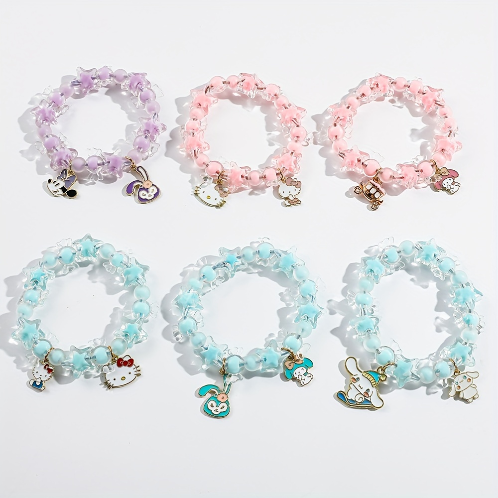 Y2k Hello Kitty Glass Beaded Bracelet Candy Color - Temu