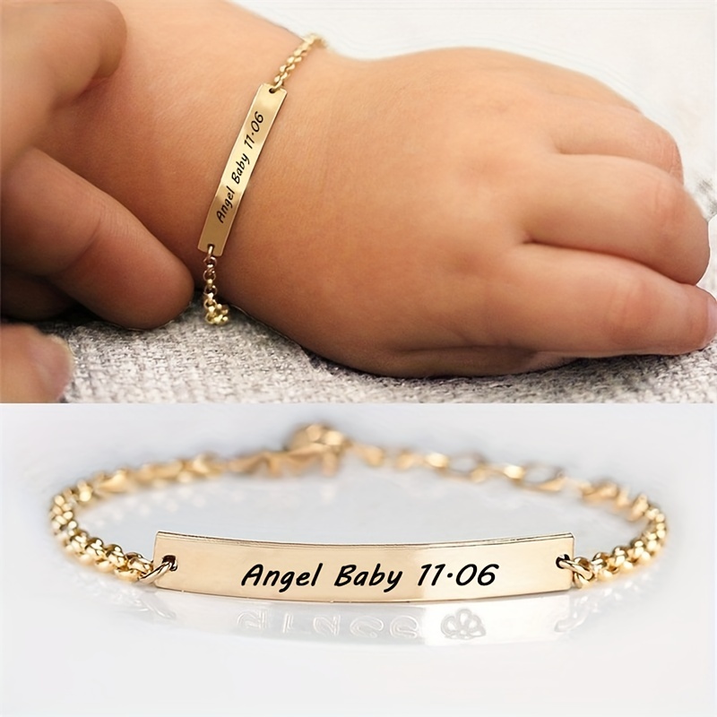 Infant Baby Boy Girl Bracelets, Child ID Bracelets, Adjustable IP Gold  plated Stainless Steel Link Chain Bracelets.