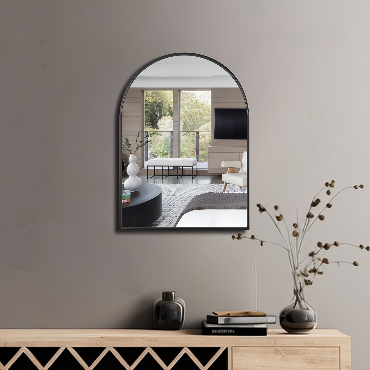 Espejo de pared de metal, espejos decorativos de ventana grande, espejo  rectangular de pared de granja para sala de estar, dormitorio, entrada,  baño