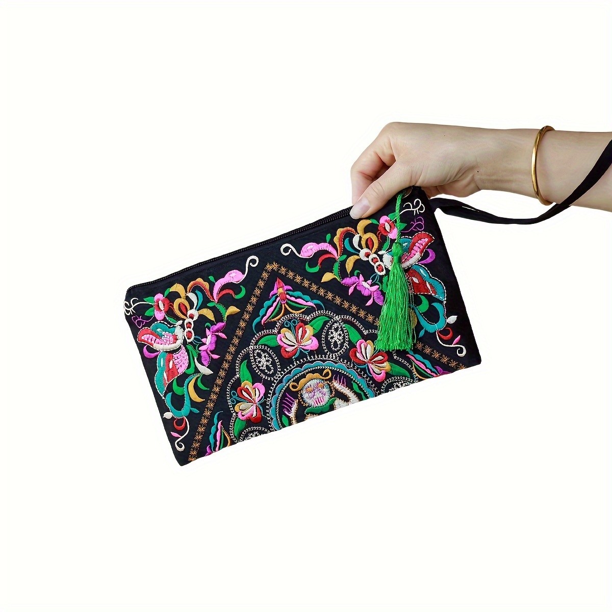 TEMU Bohemian Embroidered Purse For Women, Style , Ladies Fashion Accessory, Polyester, Wash Or , Yizhixiu, Oil-, No Print, For Women