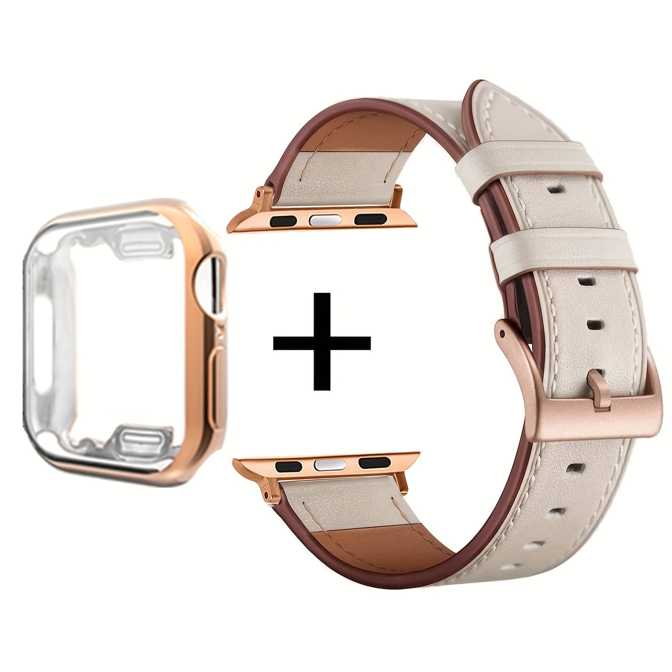 E-shop 2-teiliges Set stoßfeste, kratzfeste Uhrenhülle aus roségoldenem TPU-Weichmaterial mit aprikosenfarbenem weichem Armband, passend für