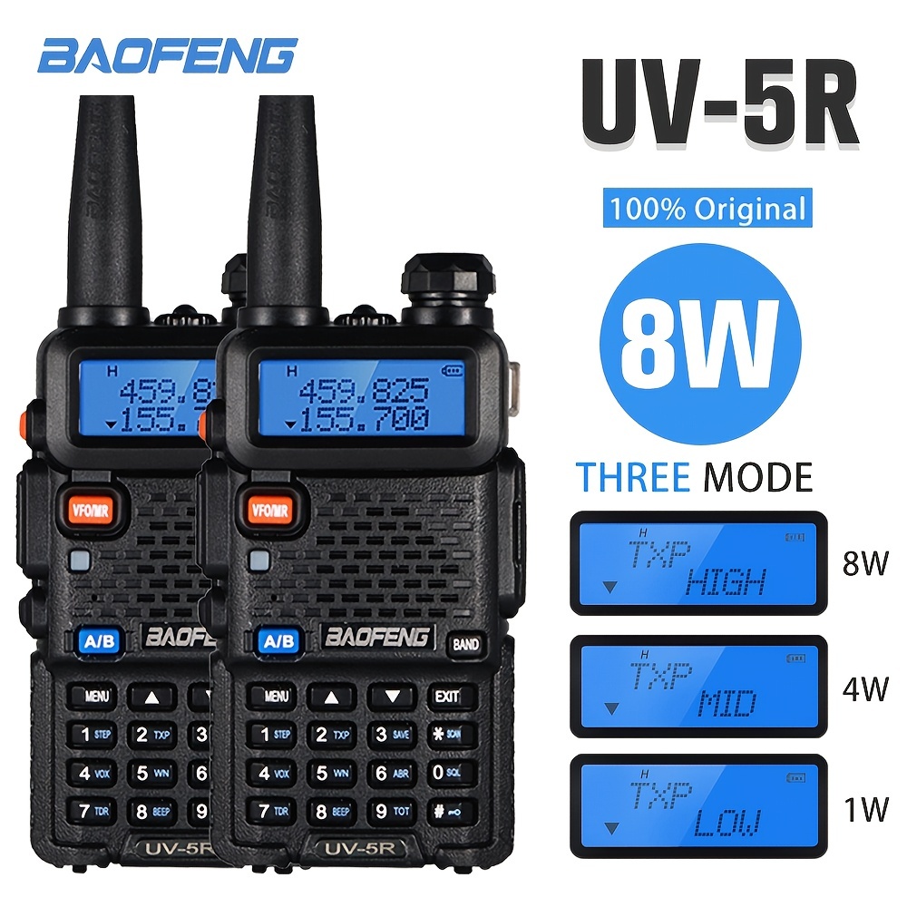 Baofeng UV-5R 8w Tri PUissance Talkie-walkie FM radio VHF/UHF