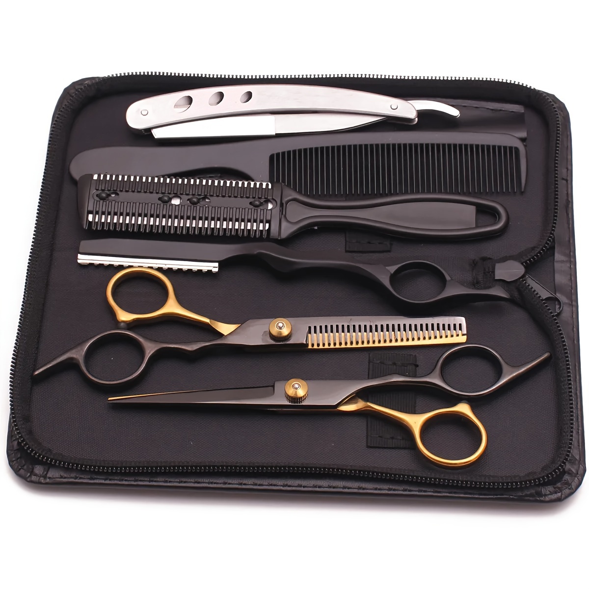 

Hairdressing Scissors Set, 6" Black Golden Hair Cutting Scissors Thinning Shears, Barber Haircut Styling Tools