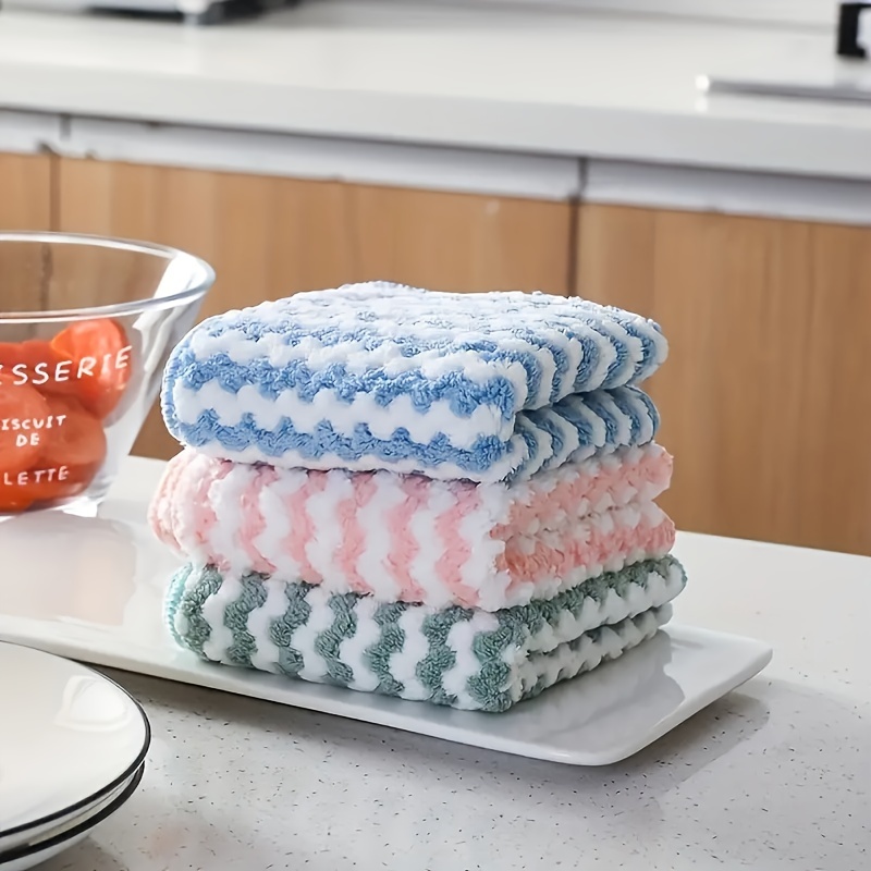 3pcs Thickened Wavy Dishwashing Cloth, Household Kitchen Cleaning Oil  Removal Lazy Rag Block, Water Absorption Cloth