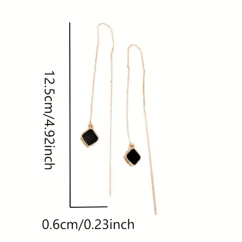 Square Black Gems Linear Earrings Fine Jewelry, Jewels Threader Earrings for Women Girls Gift, Copper, Free Returns & Free Ship, Various Color, 1