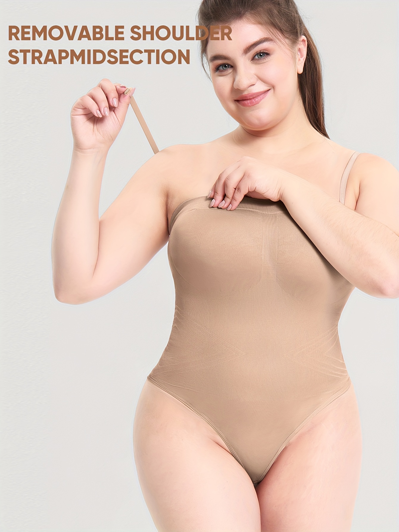 Leoparts Strapless Bodysuit for Women Ribbed Off Shoulder Thong Body Shaper  Tummy Control Shapewear Leotard at  Women's Clothing store
